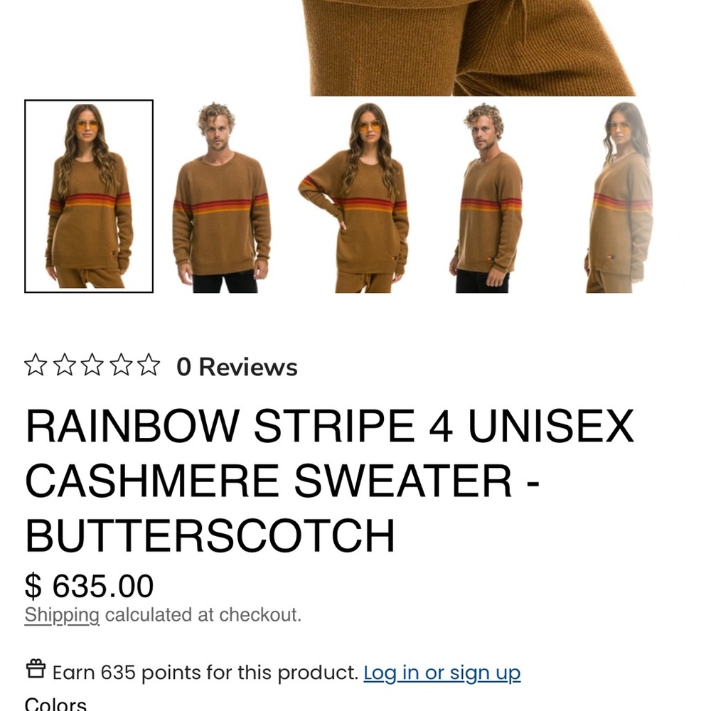 76-$449 NWT Aviator Nation RAINBOW STRIPE UNISEX CASHMERE SWEATER BUTTERSCOTCH - Picture 3 of 7